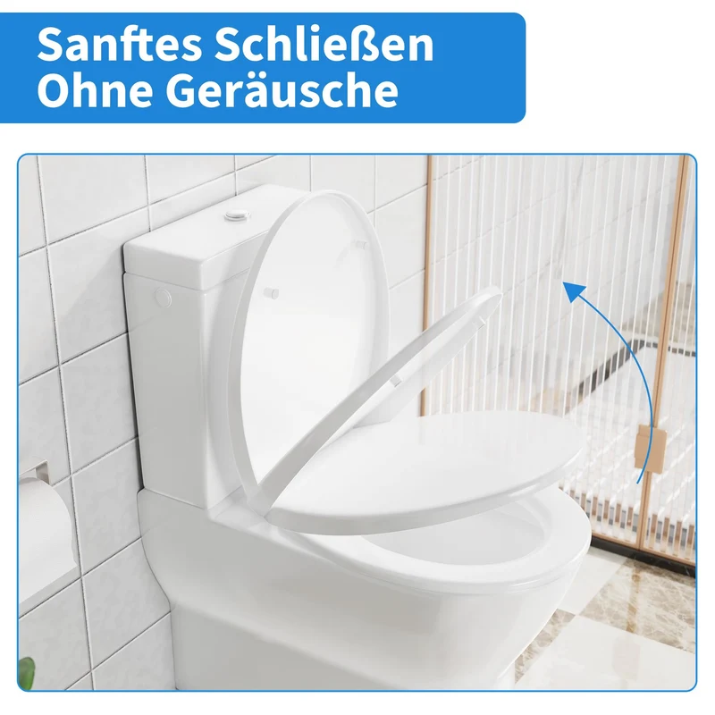 Garvee WC Sitz O Form Klobrille Weiß PP Kunststoff Vollverkleidet Geschlossen Verstellbare Scharniere Oval Toilettendeckel Badezimmer