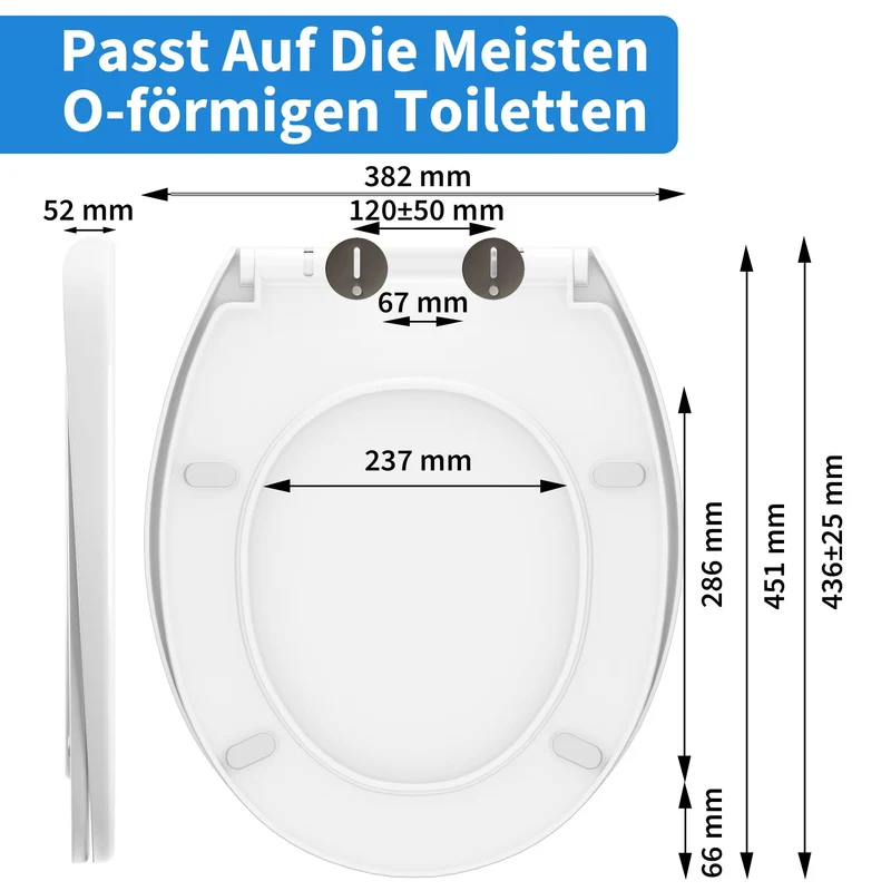 Garvee WC Sitz O Form Klobrille Weiß PP Kunststoff Vollverkleidet Geschlossen Verstellbare Scharniere Oval Toilettendeckel Badezimmer