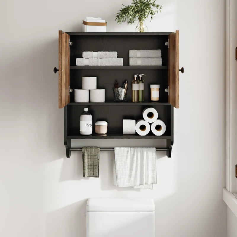 Garvee Mobile Bagno Versatile Con Portasciugamani, 2 Ante Regolabili, MDF Resistente All'umidità, Moderno Bianco O Nero