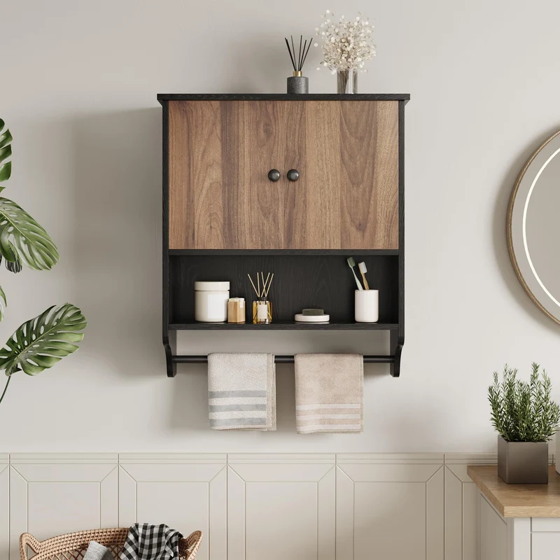 Garvee Mobile Bagno Versatile Con Portasciugamani, 2 Ante Regolabili, MDF Resistente All'umidità, Moderno Bianco O Nero