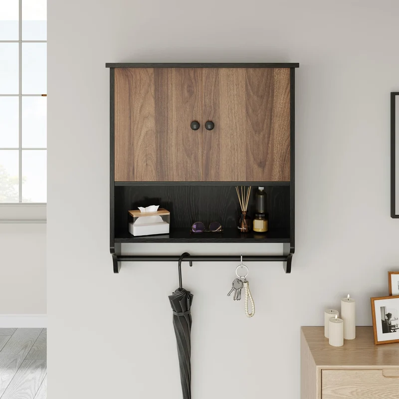 Garvee Mobile Bagno Versatile Con Portasciugamani, 2 Ante Regolabili, MDF Resistente All'umidità, Moderno Bianco O Nero
