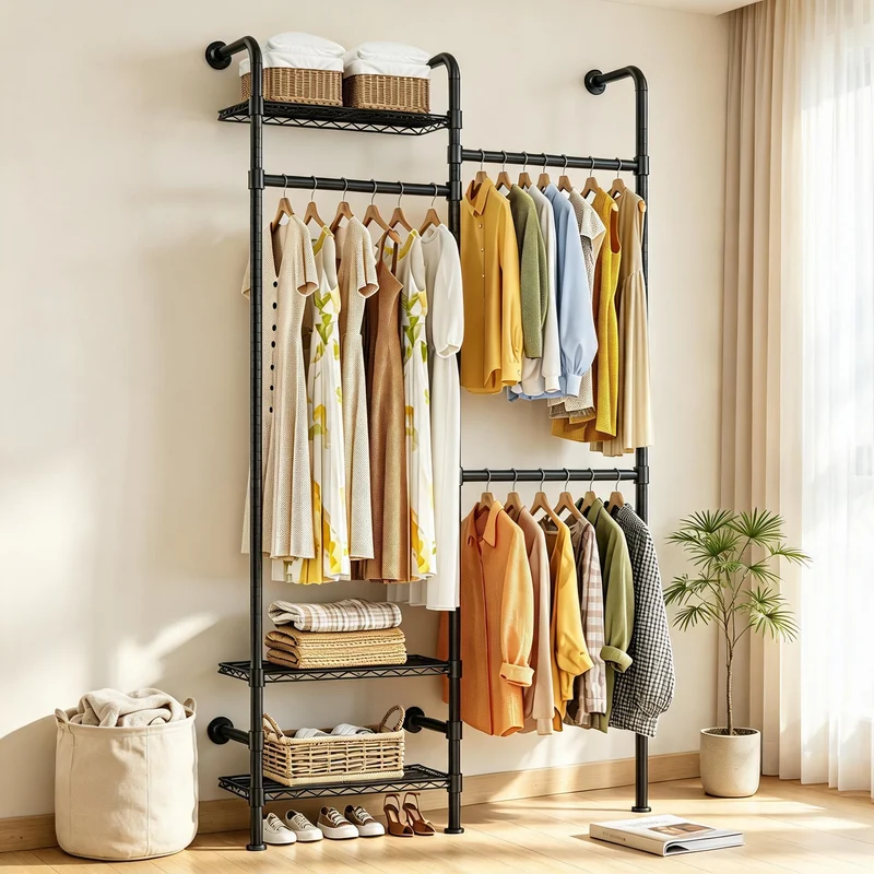 Garvee L2 Sistema Armadio a Muro in Tubo Carbon Steel Doppia Asta Estensibile Nero Opaco per Loft