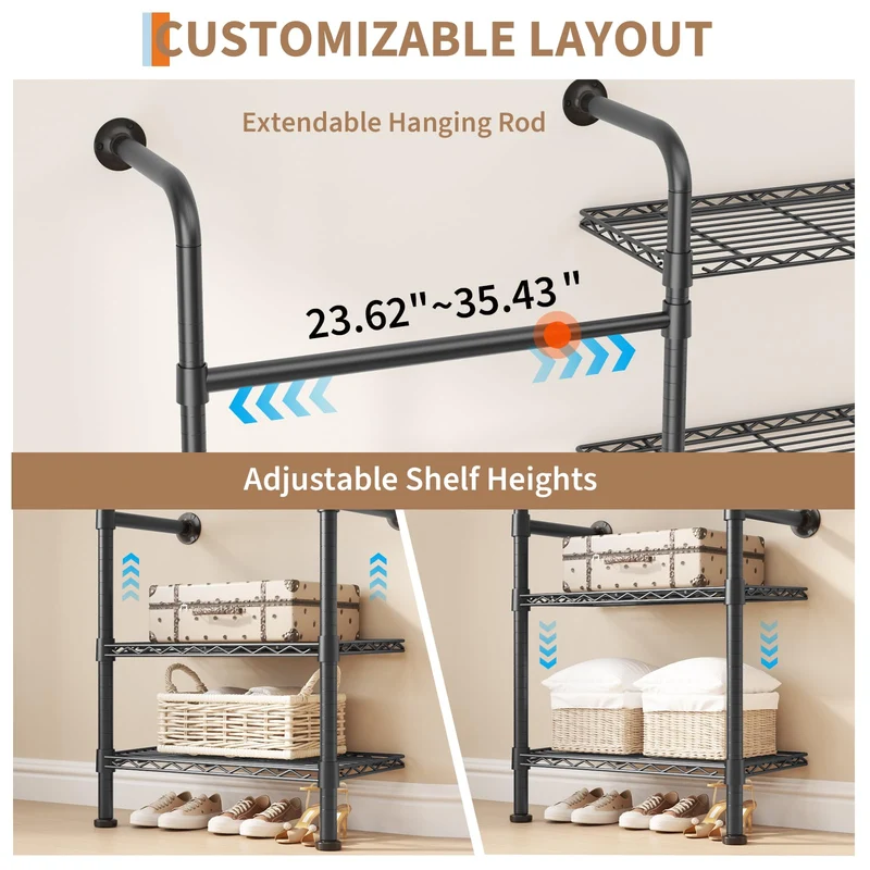Garvee L2 Sistema Armadio a Muro in Tubo Carbon Steel Doppia Asta Estensibile Nero Opaco per Loft