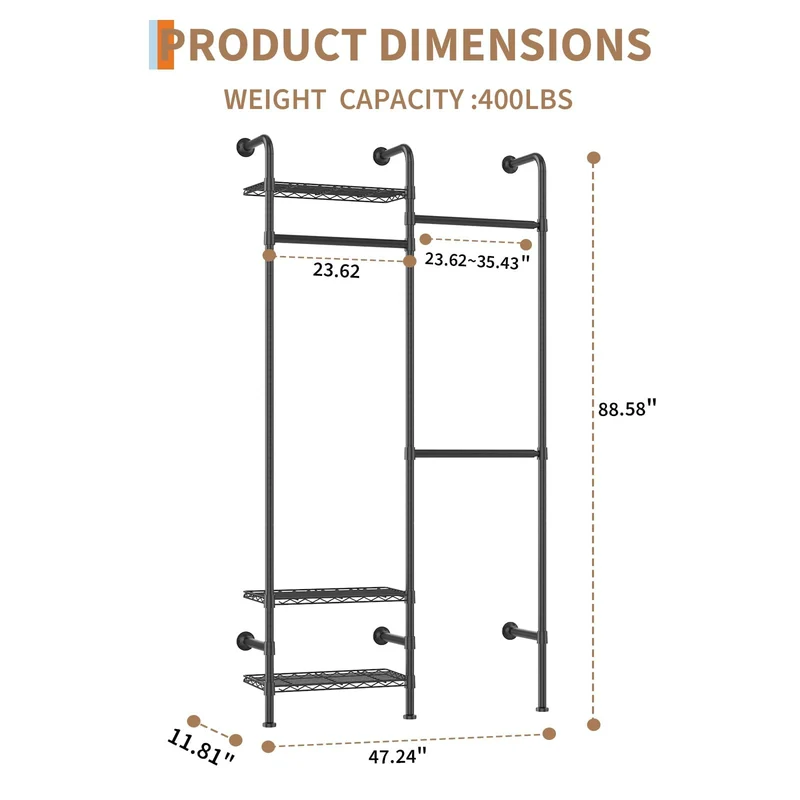 Garvee L2 Sistema Armadio a Muro in Tubo Carbon Steel Doppia Asta Estensibile Nero Opaco per Loft