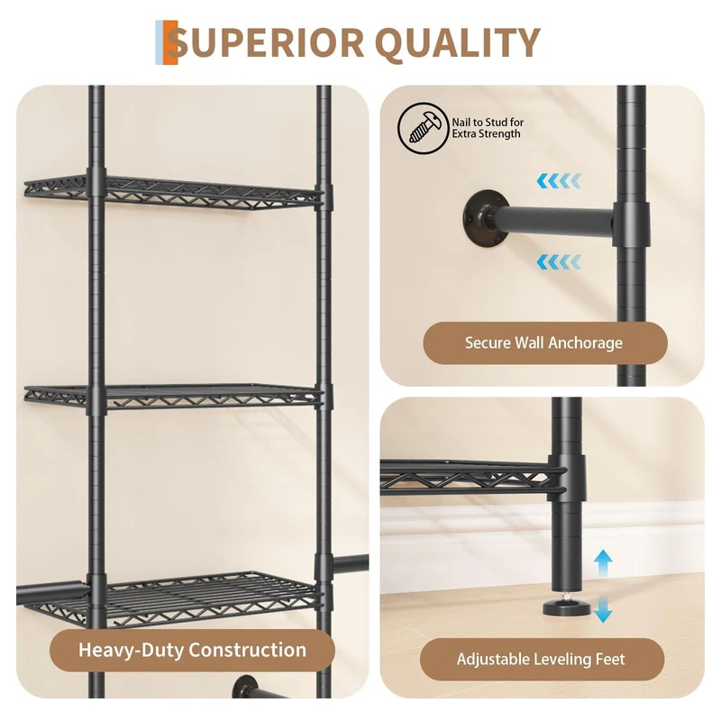 Garvee L2 Sistema Armadio a Muro in Tubo Carbon Steel Doppia Asta Estensibile Nero Opaco per Loft