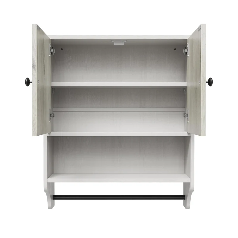 Garvee Armadio Da Parete Per Bagno Con Portasciugamani, 2 Ante, Ripiani Regolabili, MDF Resistente All'Umidità, Bianco O Nero, Moderno