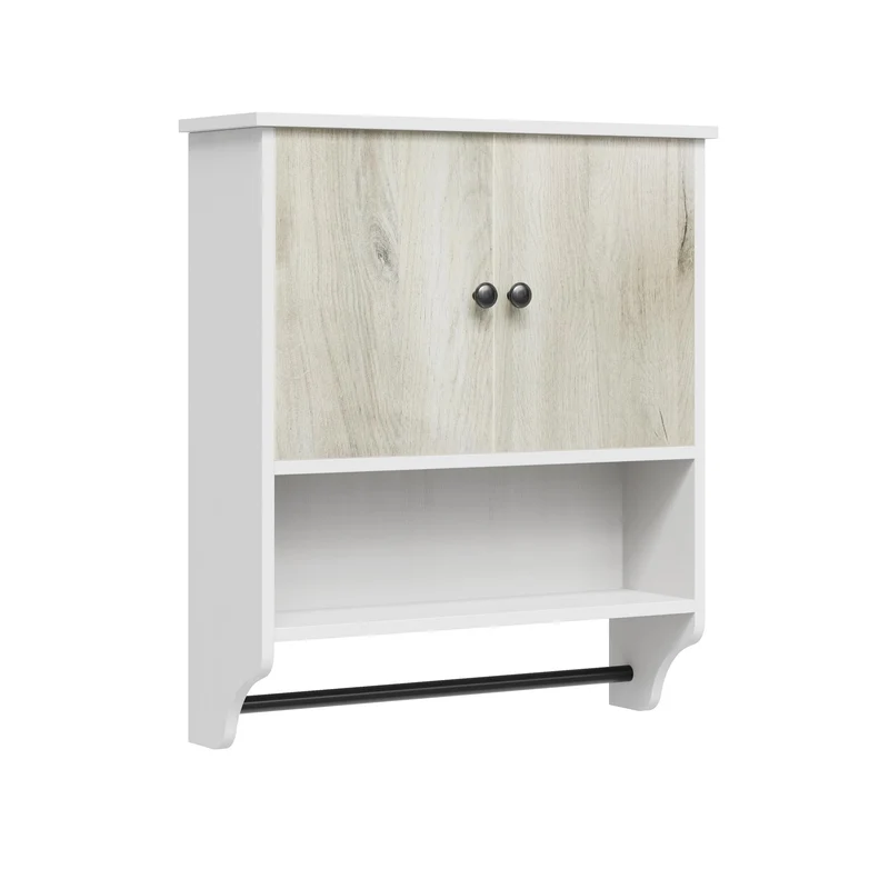 Garvee Armadio Da Parete Per Bagno Con Portasciugamani, 2 Ante, Ripiani Regolabili, MDF Resistente All'Umidità, Bianco O Nero, Moderno