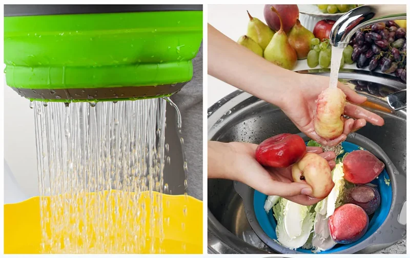 FlexiDrain – Faltbarer Silikon-Korb zum Waschen & Abtropfen