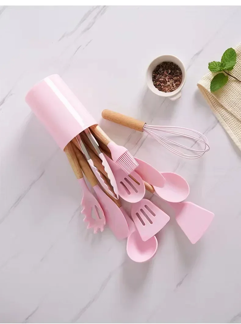 ChefEase – 12-teiliges Silikon-Kochutensilien-Set mit Holzgriffen