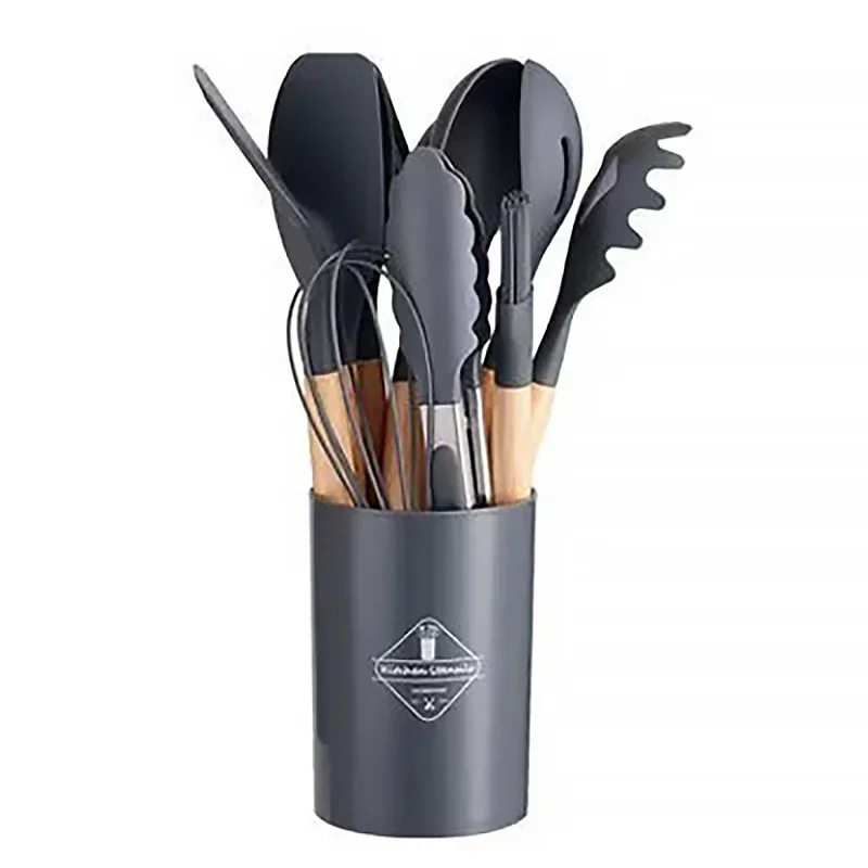 ChefEase – 12-teiliges Silikon-Kochutensilien-Set mit Holzgriffen