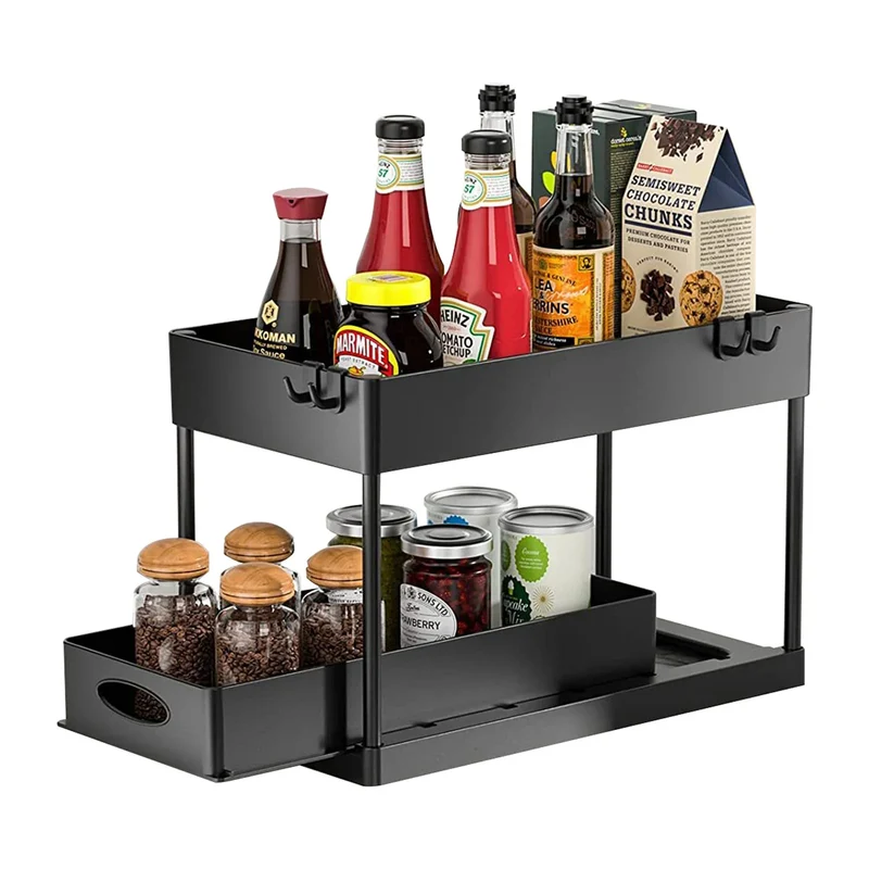SlideEase 2-stufiger Organizer – Ausziehbarer Untergiebel-Organizer mit Korb, Haken und Bechersystem