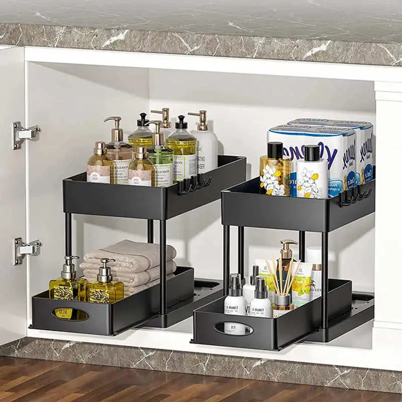 SlideEase 2-stufiger Organizer – Ausziehbarer Untergiebel-Organizer mit Korb, Haken und Bechersystem