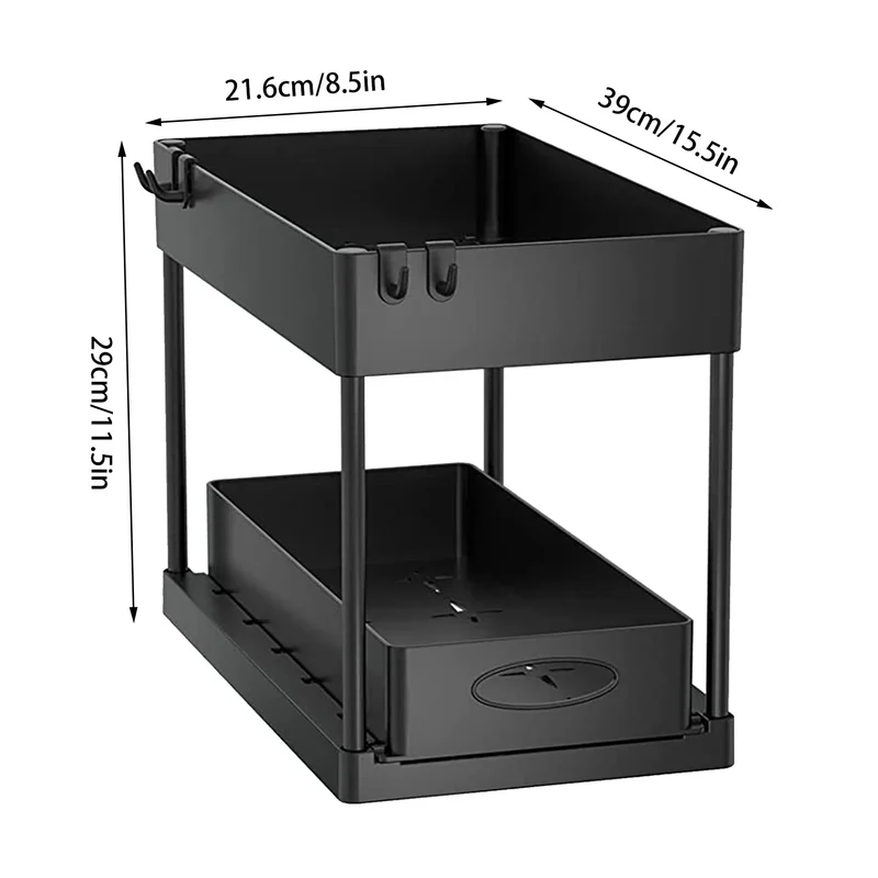 SlideEase 2-stufiger Organizer – Ausziehbarer Untergiebel-Organizer mit Korb, Haken und Bechersystem