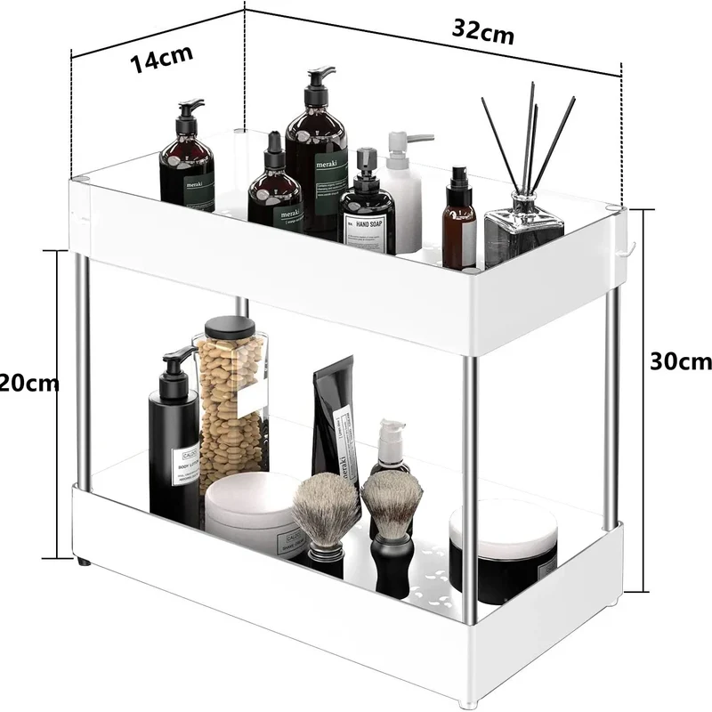 SlideEase 2-stufiger Organizer – Ausziehbarer Untergiebel-Organizer mit Korb, Haken und Bechersystem