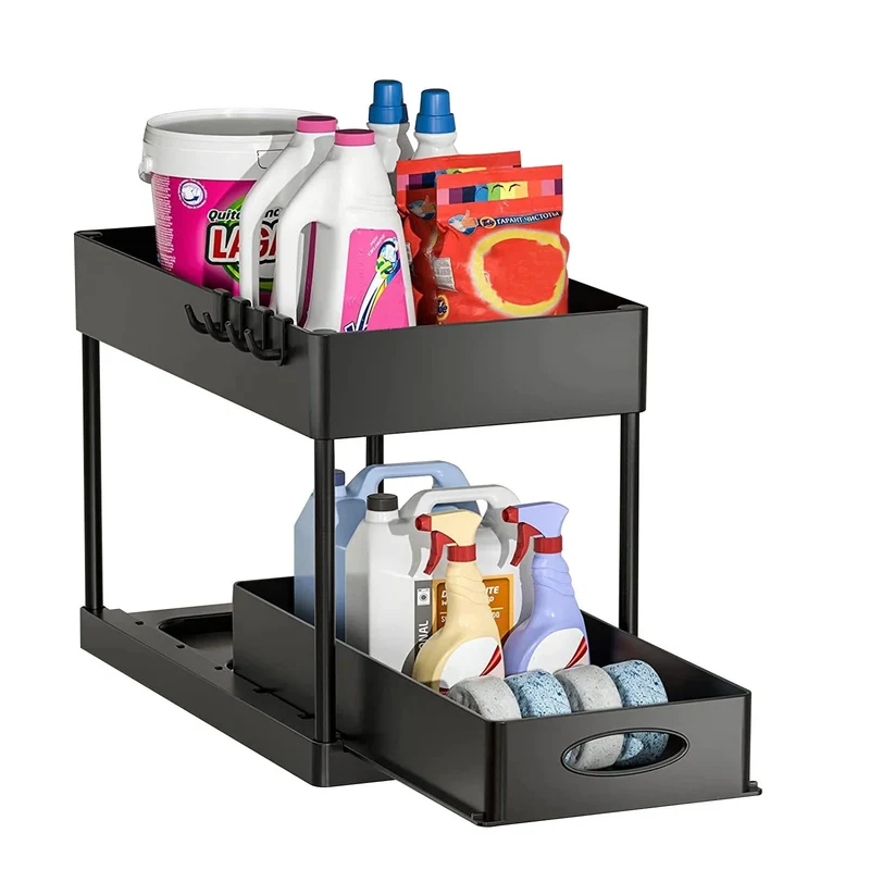 SlideEase 2-stufiger Organizer – Ausziehbarer Untergiebel-Organizer mit Korb, Haken und Bechersystem