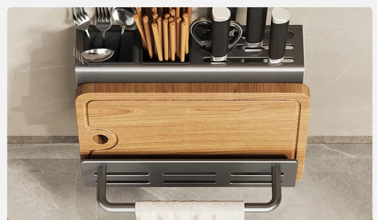 ChefSpace Wandmontierter Messerhalter mit Schneidebrett-Aufbewahrung – Edelstahl