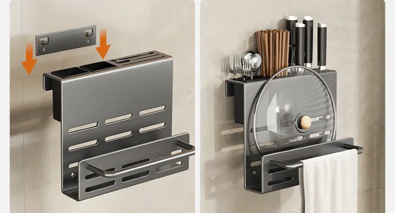 ChefSpace Wandmontierter Messerhalter mit Schneidebrett-Aufbewahrung – Edelstahl