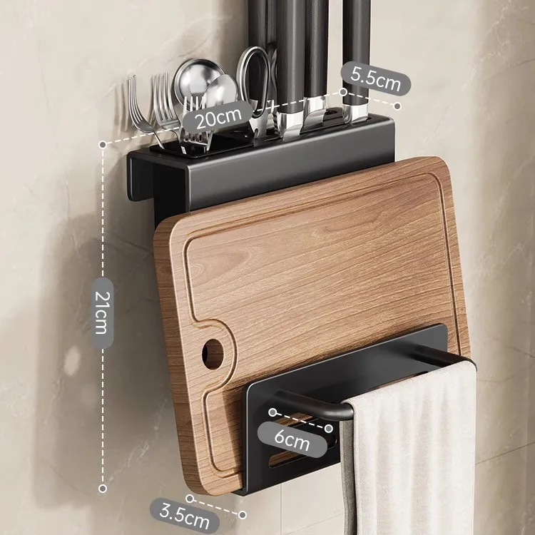 ChefSpace Wandmontierter Messerhalter mit Schneidebrett-Aufbewahrung – Edelstahl