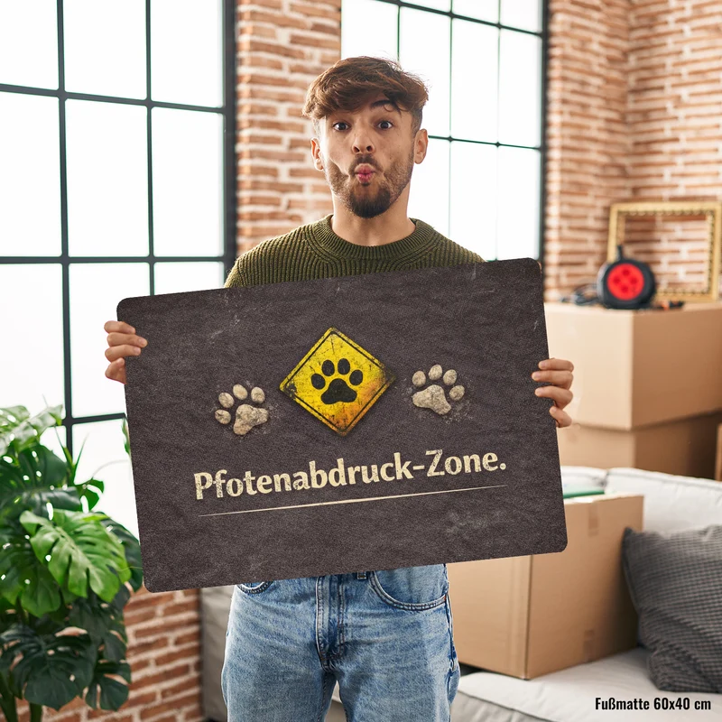 Pfotenabdruck Warnschild Fußmatte in 35x50 cm ohne Rand für Haustierliebhaber