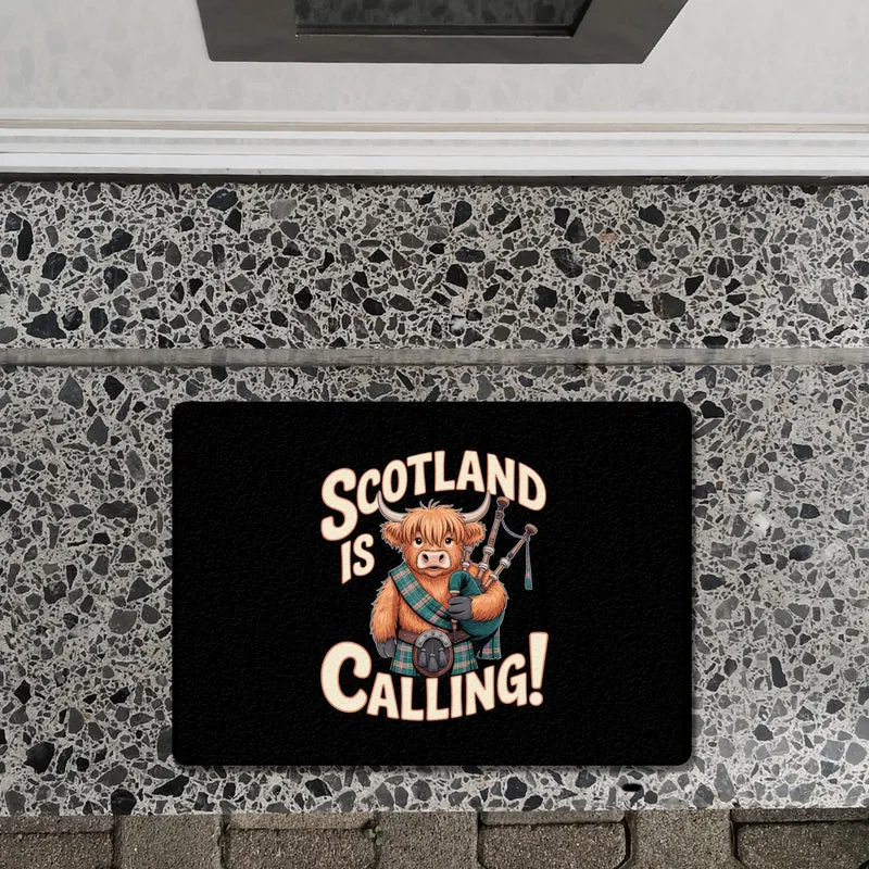 Scotland is calling! Fußmatte in 35x50 cm ohne Rand mit Highland-Kuh-Motiv