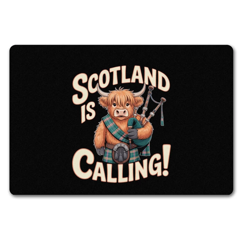 Scotland is calling! Fußmatte in 35x50 cm ohne Rand mit Highland-Kuh-Motiv