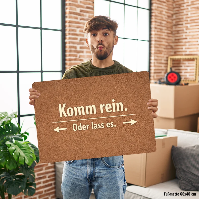 Kork-Effekt Komm rein Oder lass es Fußmatte in 35x50 cm ohne Rand