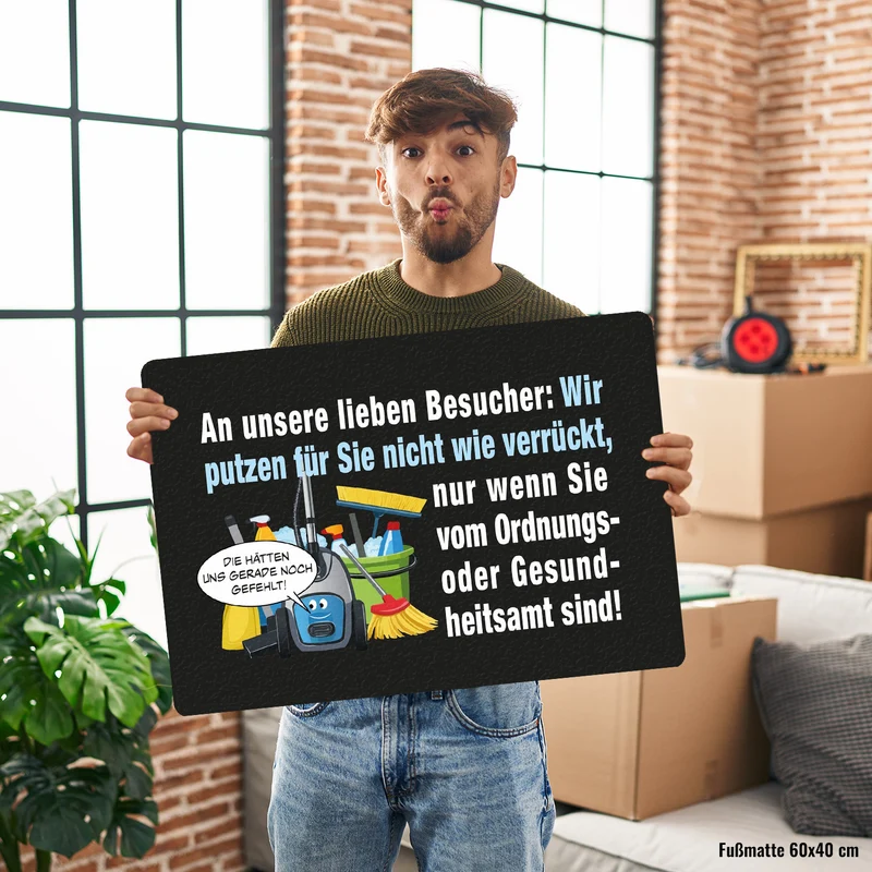 Hausarbeit Fußmatte in 35x50 cm ohne Rand mit Spruch: Sauber, außer bei Amtbesuch!