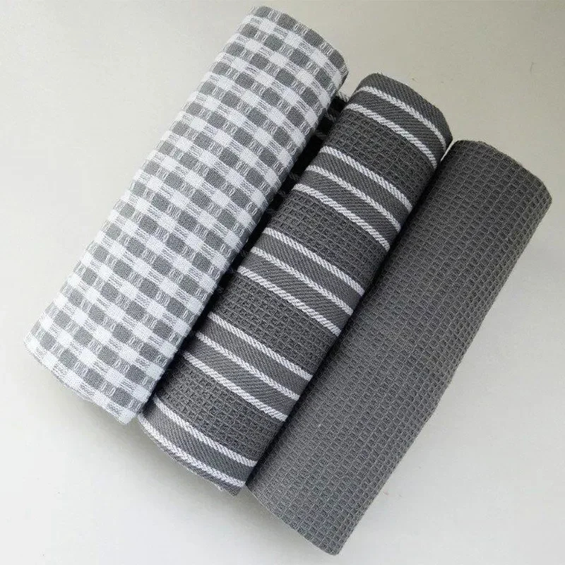 3-teiliges Küchenhandtuch-Set aus Baumwolle – 100% Baumwolle | 45x60 cm | Grau | Saugfähig & Strapazierfähig