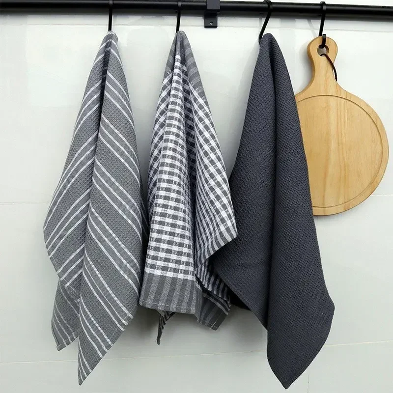 3-teiliges Küchenhandtuch-Set aus Baumwolle – 100% Baumwolle | 45x60 cm | Grau | Saugfähig & Strapazierfähig