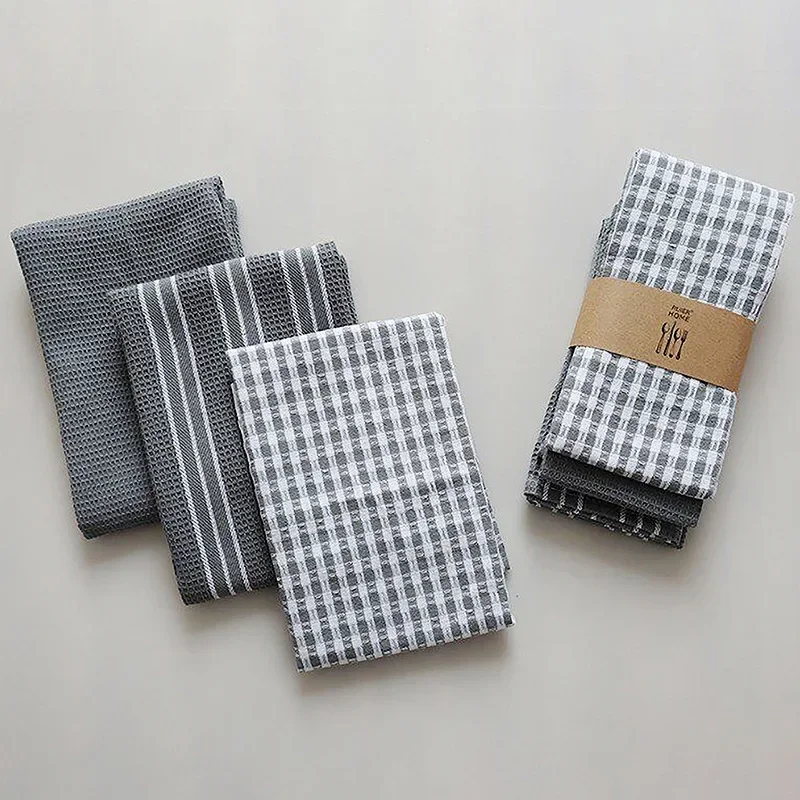 3-teiliges Küchenhandtuch-Set aus Baumwolle – 100% Baumwolle | 45x60 cm | Grau | Saugfähig & Strapazierfähig