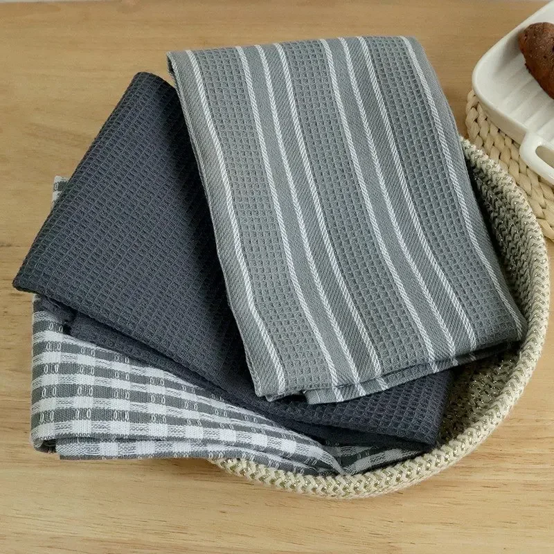 3-teiliges Küchenhandtuch-Set aus Baumwolle – 100% Baumwolle | 45x60 cm | Grau | Saugfähig & Strapazierfähig