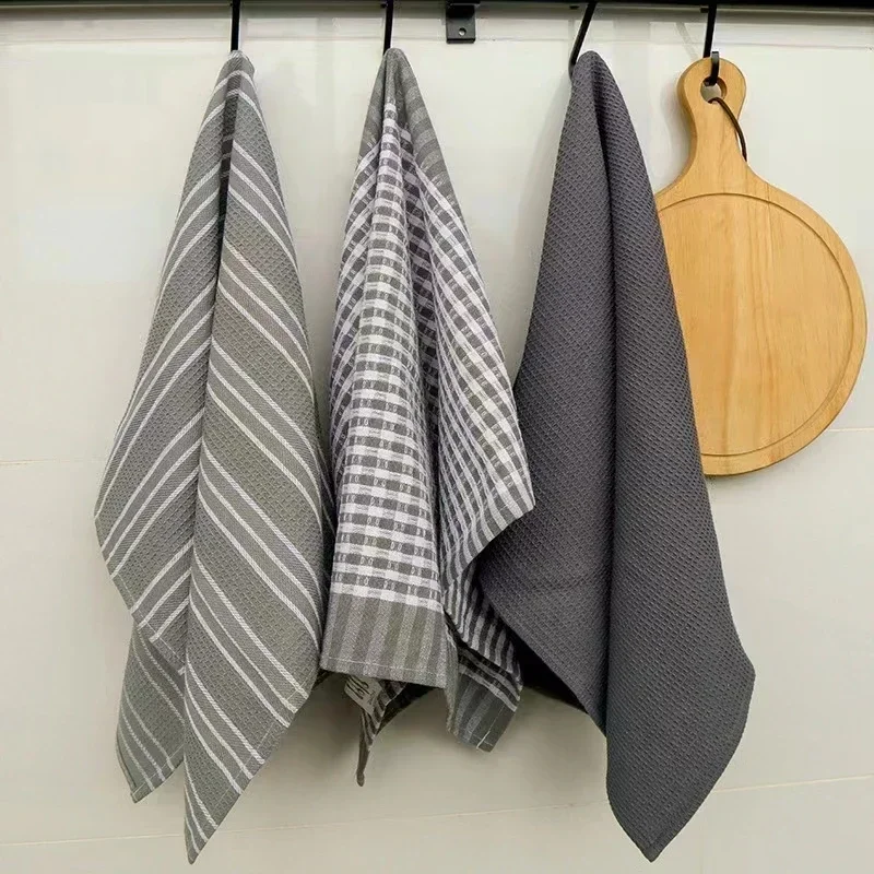 3-teiliges Küchenhandtuch-Set aus Baumwolle – 100% Baumwolle | 45x60 cm | Grau | Saugfähig & Strapazierfähig