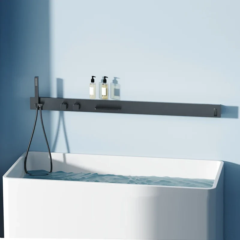 Superluxuriöses Duschsystem zur Wandmontage mit Ablage und Handtuchhalter – Gebürstetes Gun Grey