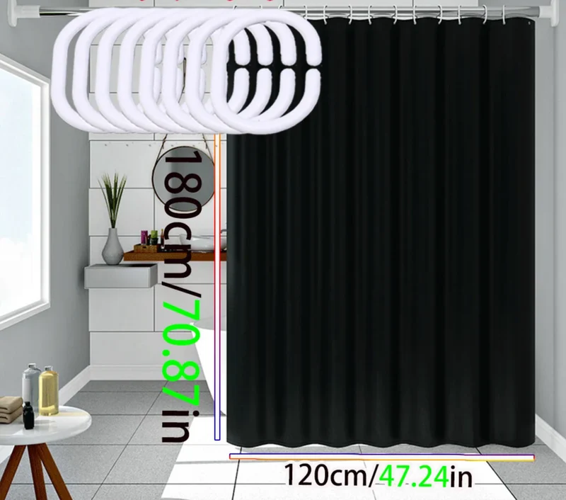 AquaShield Schwarzer Duschvorhang – Wasserdicht, stilvoll und umweltfreundlich – Reines schwarzes Design