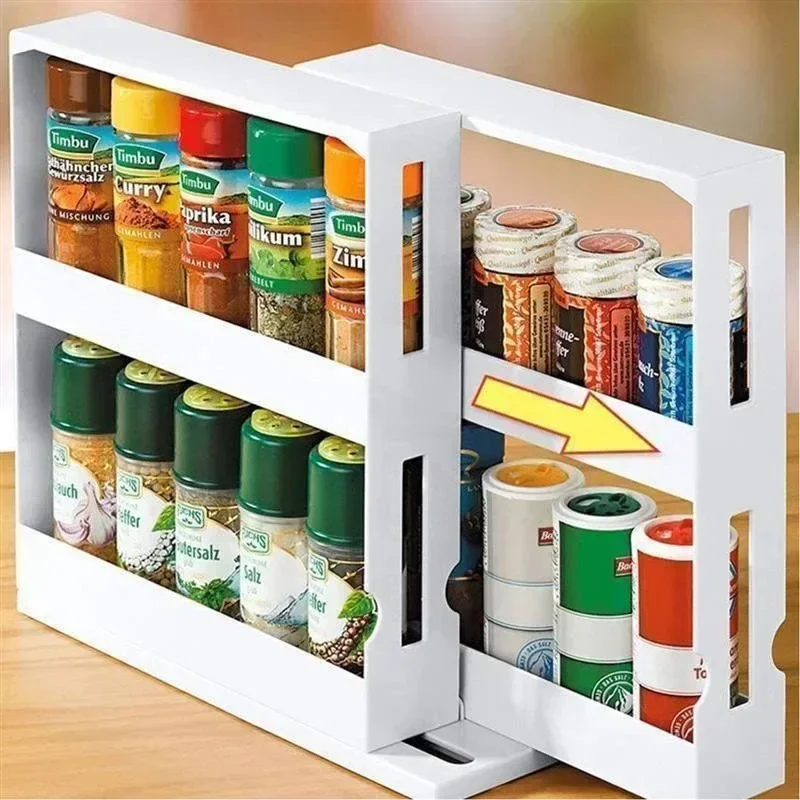 TurnEasy 2-stufiges drehbares Gewürzregal – Multifunktionales Organizer-Regal für Küche und Bad