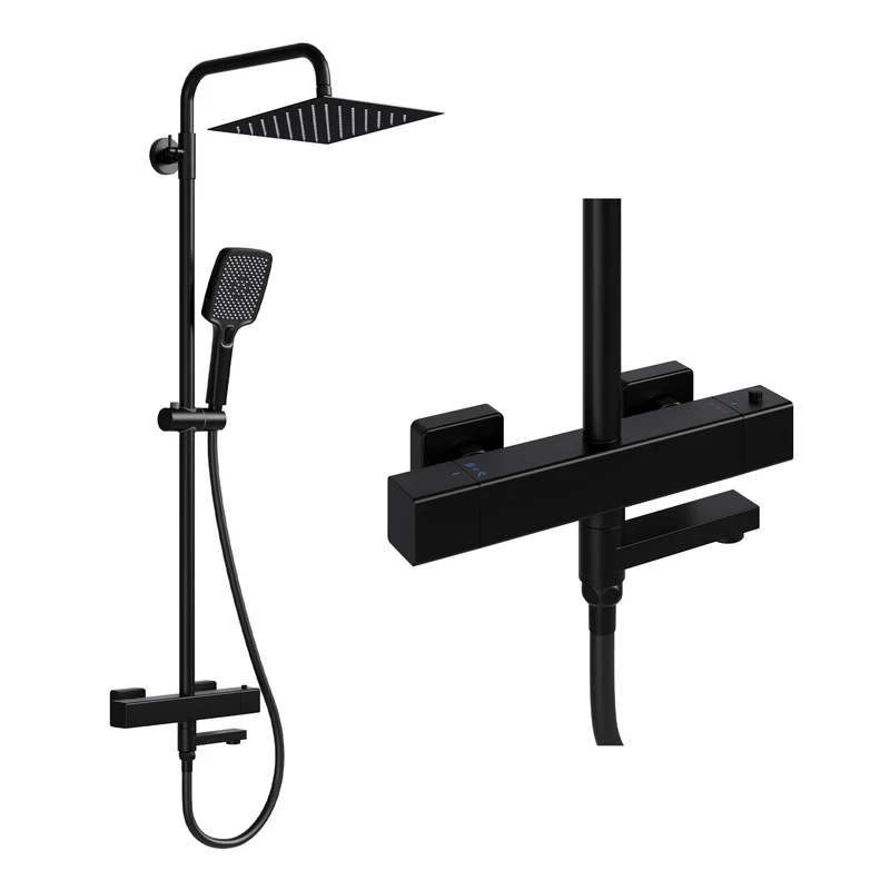 Garvee Duschsystem Thermostat Nero 3 Strali Regendusche 25x25cm Acciaio Inox PVC Anticalcare Altezza Regolabile Bagno