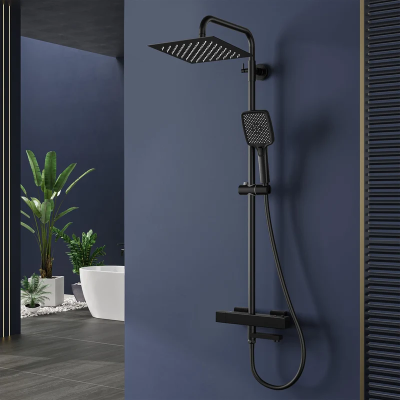 Garvee Duschsystem Thermostat Nero 3 Strali Regendusche 25x25cm Acciaio Inox PVC Anticalcare Altezza Regolabile Bagno