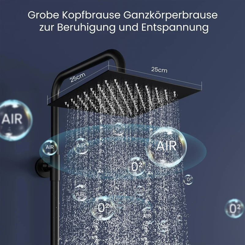 Garvee Duschsystem Thermostat Nero 3 Strali Regendusche 25x25cm Acciaio Inox PVC Anticalcare Altezza Regolabile Bagno