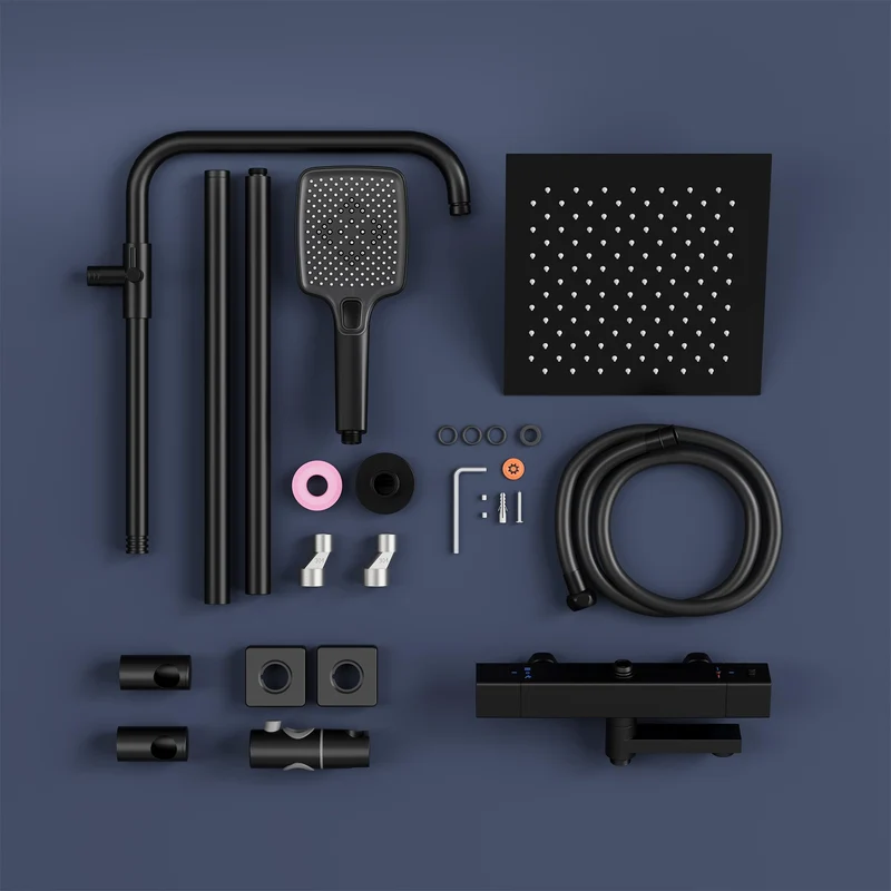 Garvee Duschsystem Thermostat Nero 3 Strali Regendusche 25x25cm Acciaio Inox PVC Anticalcare Altezza Regolabile Bagno