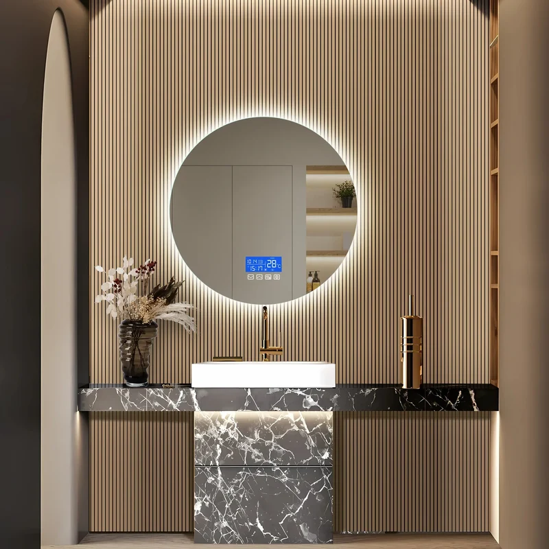 ANAJQAQIA Runder LED-Badezimmerspiegel