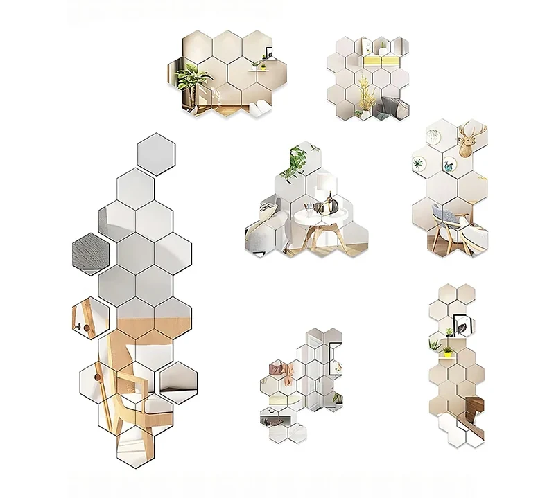 HexaShine – 45-teiliges sechseciges Spiegel-Wandaufkleber-Set