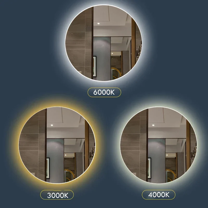 40/50/60CM Runder Smart Hotel Schlafzimmer Anti-Beschlag Dekorativer Spiegel LED Badezimmerspiegel 3 Farbe Einstellbar