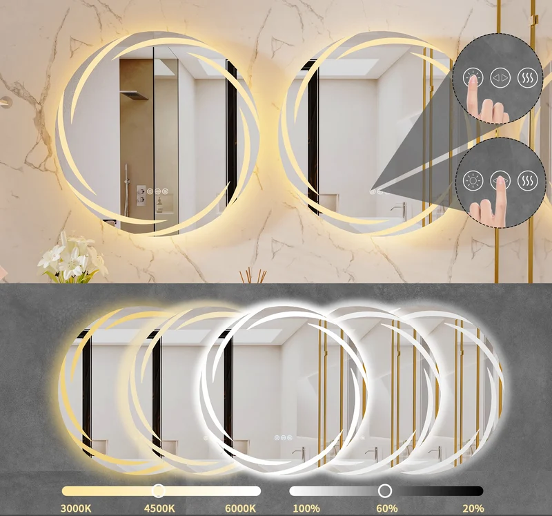 GlowRound Anti-Beschlag LED Badezimmerspiegel – Runder HD-Wandspiegel mit Beleuchtung (3 Lichtfarben)