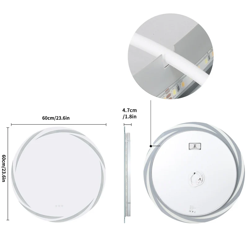 GlowRound Anti-Beschlag LED Badezimmerspiegel – Runder HD-Wandspiegel mit Beleuchtung (3 Lichtfarben)