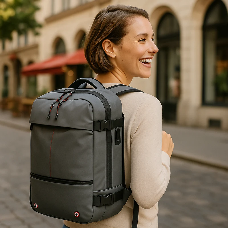 Packlite Slim – Vanntett kompresjonsryggsekk med USB-tilkobling for håndbagasje | Luvikno