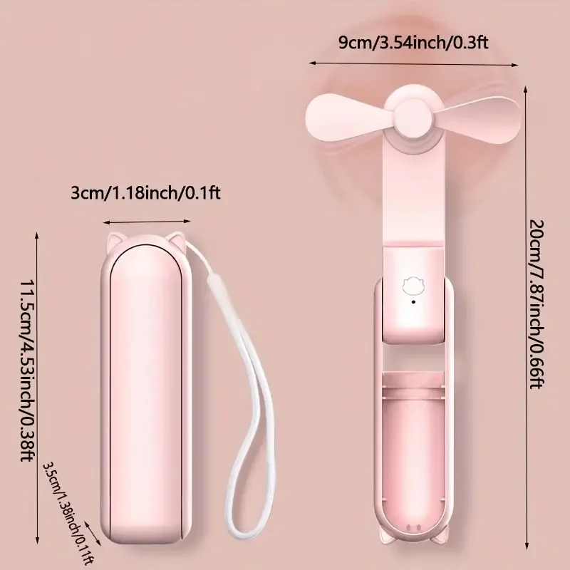 Sammenleggbart Mini-Håndvifte med Powerbank og Håndleddsbånd – FrisMee 2-i-1 | Luvikno