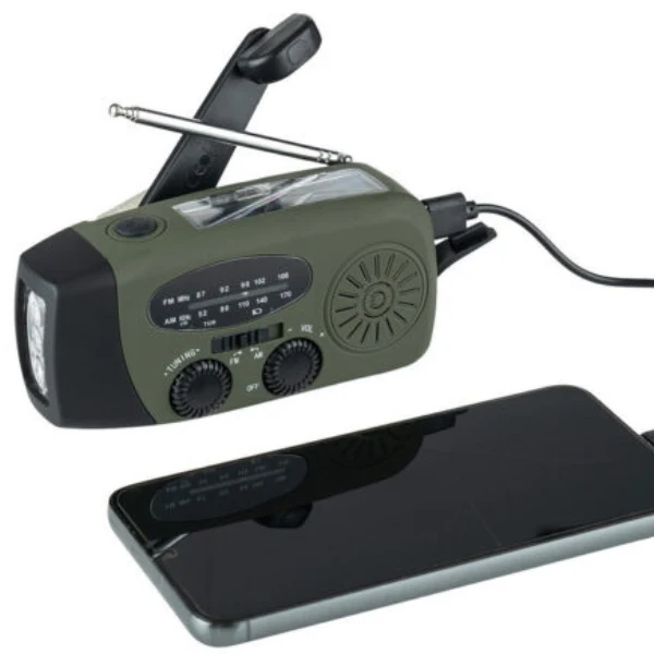 NoodRadio PowerSafe Mini – Kompakt nødradio med lommelykt og strømbank | Luvikno