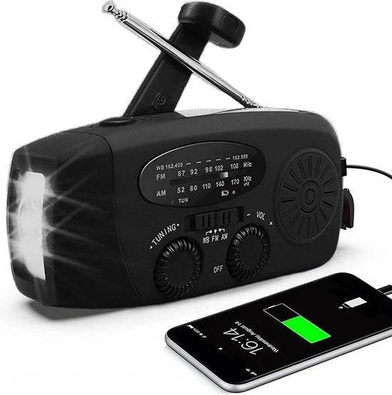 NoodRadio PowerSafe Mini – Kompakt nødradio med lommelykt og strømbank | Luvikno