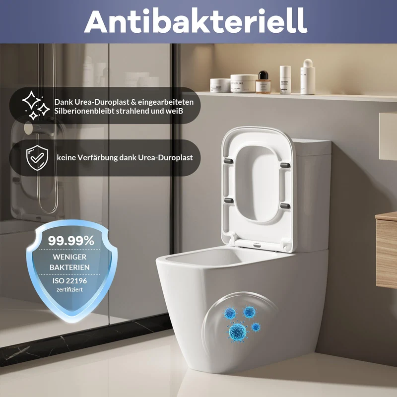 Garvee WC-Sitz Eckig E-Form Urea-Duroplast Mit Absenkautomatik Und Quick-Release Für Badezimmer Weiß Robust 150kg