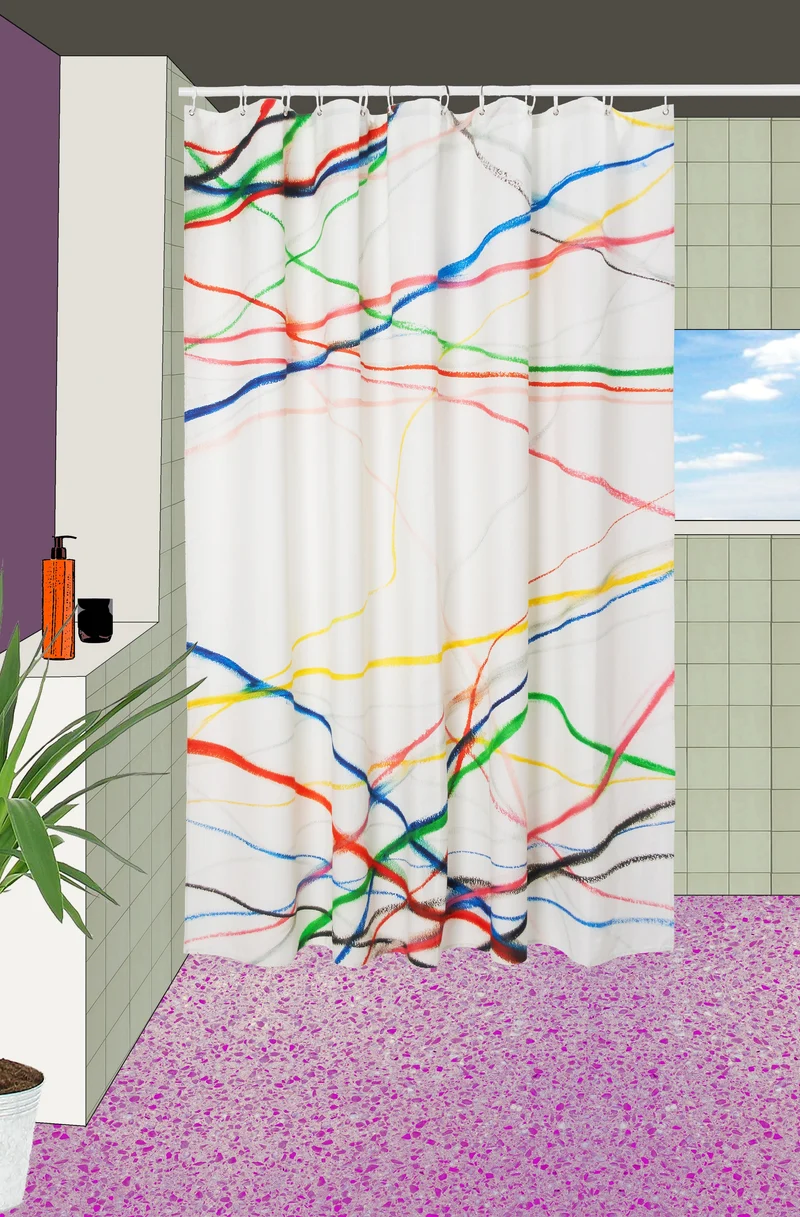 Artist Cotton Shower Curtain "Energy Lines" by Gregor Belibi Minya